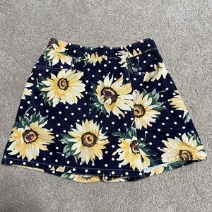 Vintage Sunflower and Polka Dot Denim Skort
